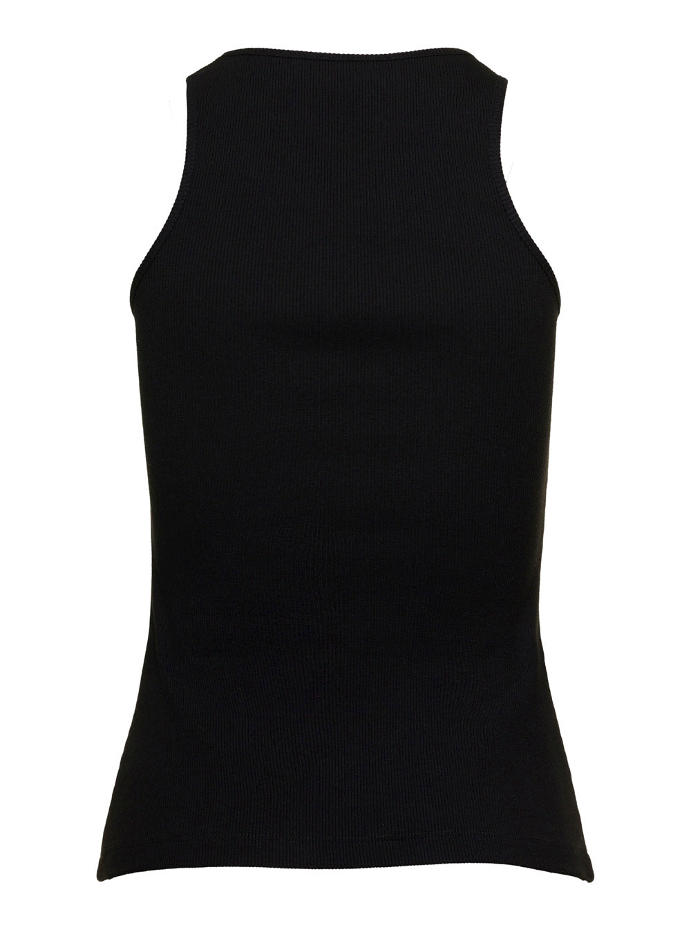 Blumarine Women Black Ribbed Tank Top With Rhinestone Logo In Cotton Woman