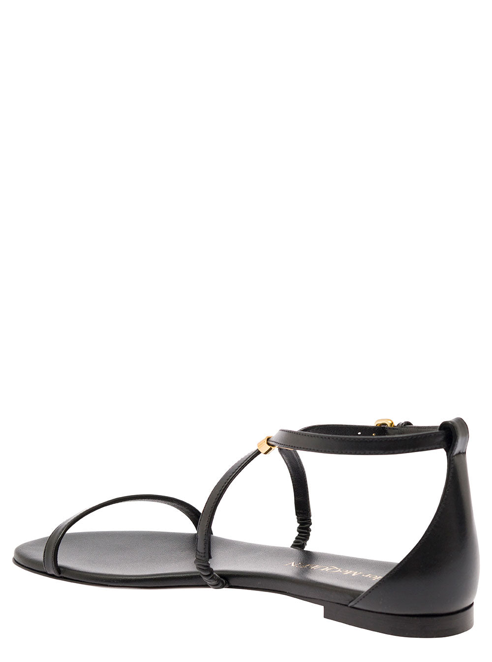 Alexander Mcqueen Women Black Low Sandals With Engraved Logo In Leather Woman