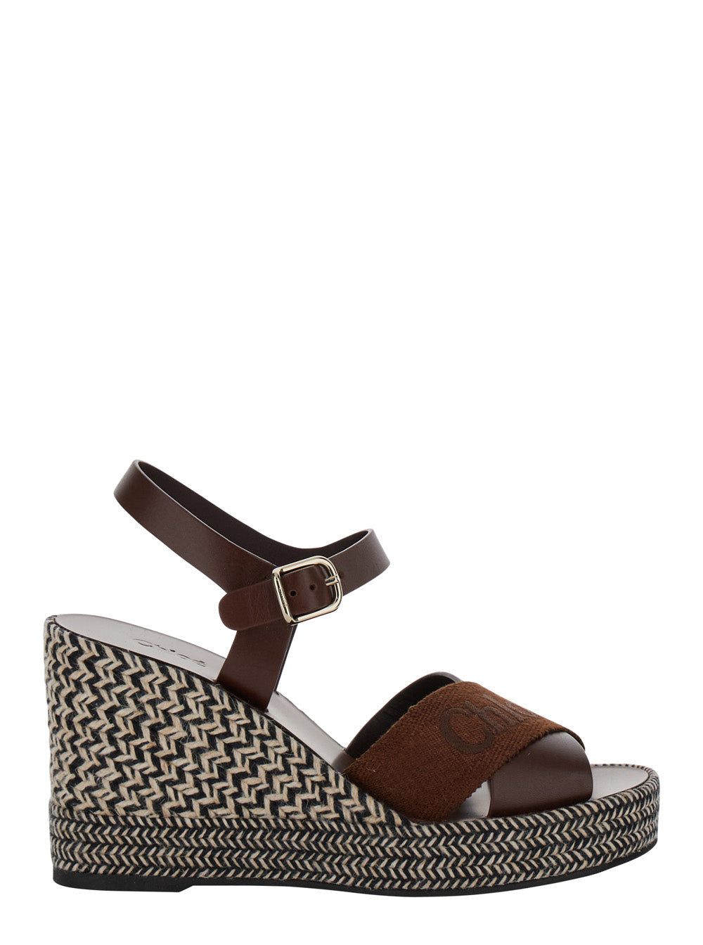 Chloé Women 'Piia' Brown Espadrillas Sandals With Wedge In Leather And Jute Woman