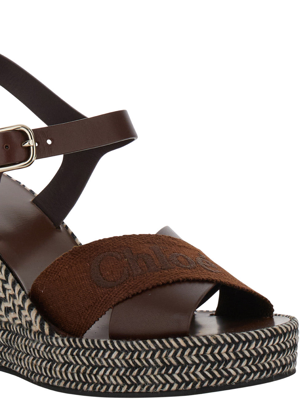 Chloé Women 'Piia' Brown Espadrillas Sandals With Wedge In Leather And Jute Woman