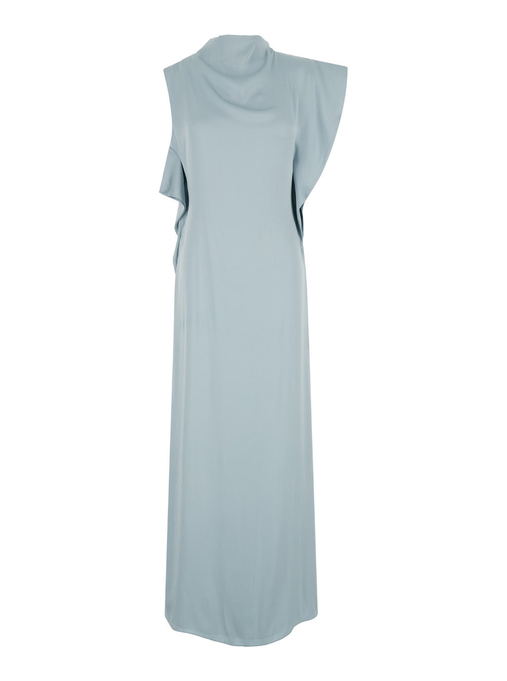 Fendi Women Light Blue Long Dress With Asymmetric Sleeves In Silk Woman