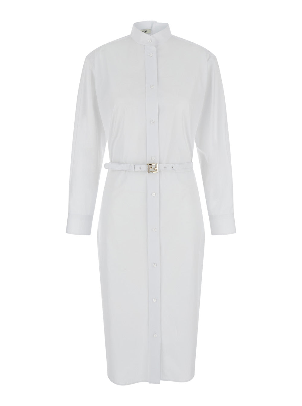 Fendi Women White Long Chemisier Dress In Cotton Woman