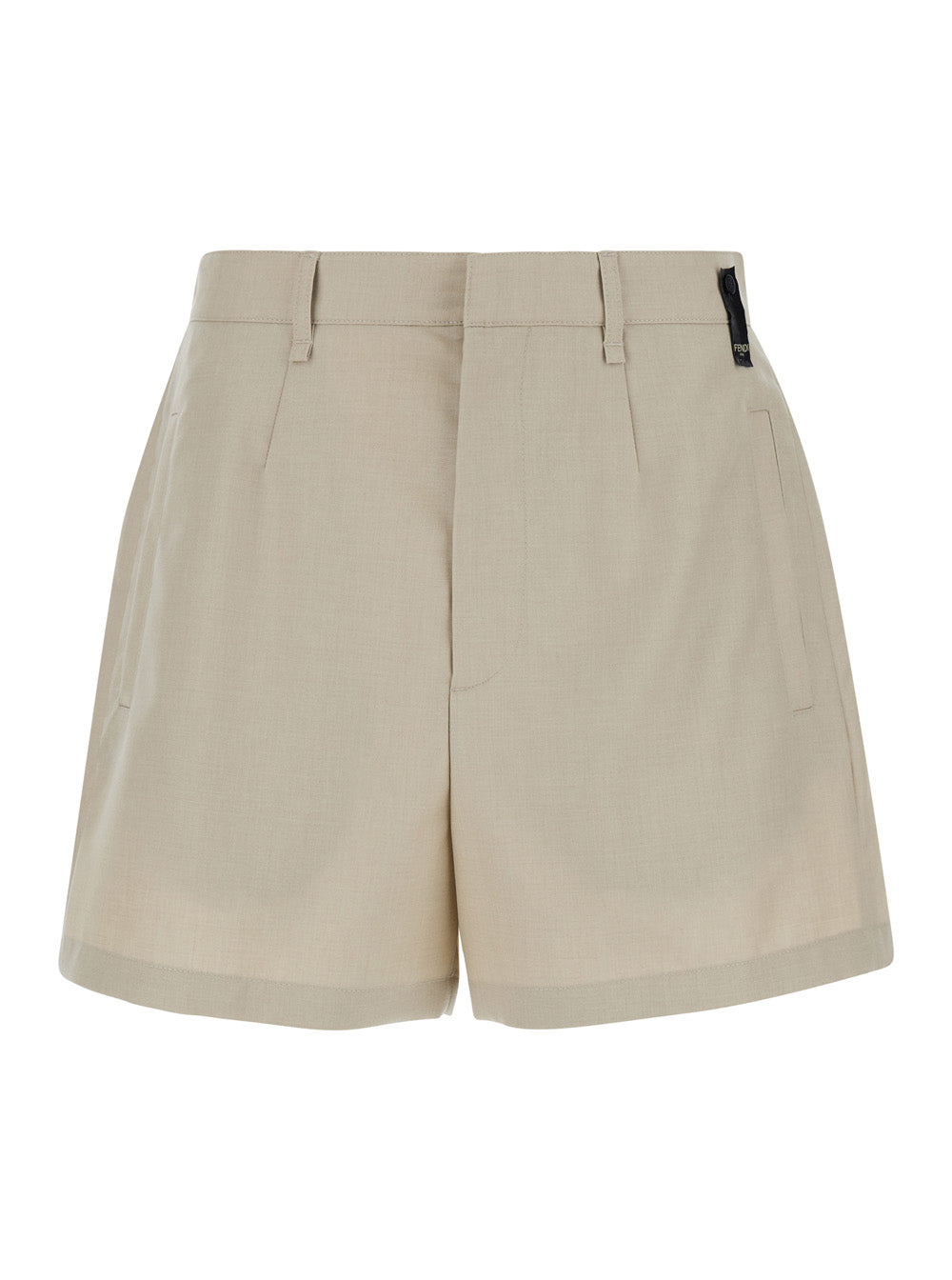 Fendi Men Beige Bermuda Shorts With Logo In Wool Man