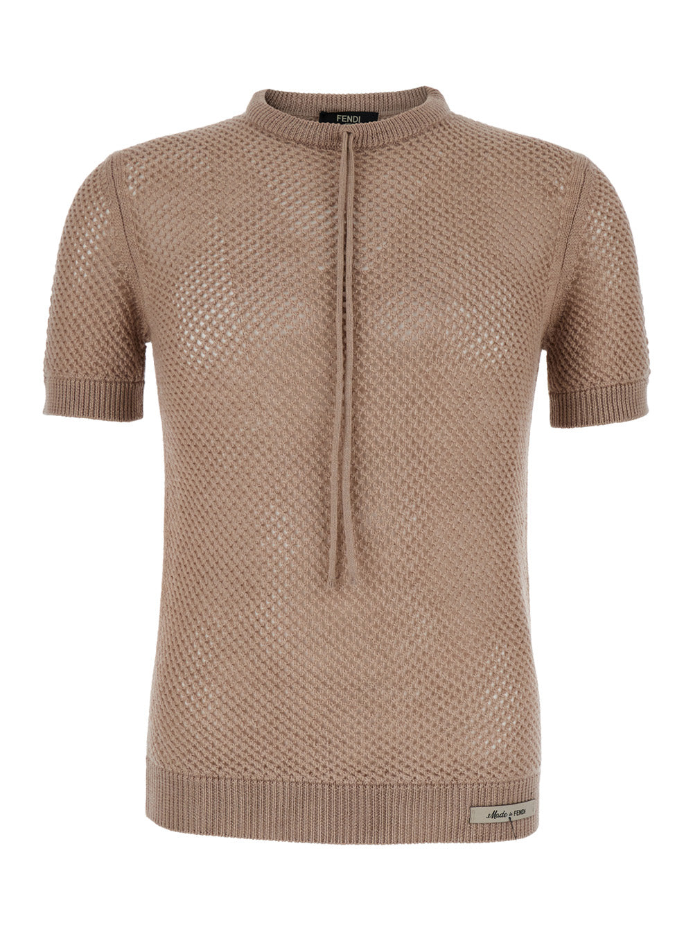 Fendi Men Beige Open Knit Work Sweater In Wool Man