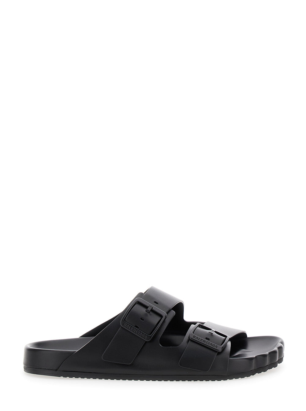 Balenciaga Men 'Sunday' Black Sandals With Engraved Logo In Leather Woman