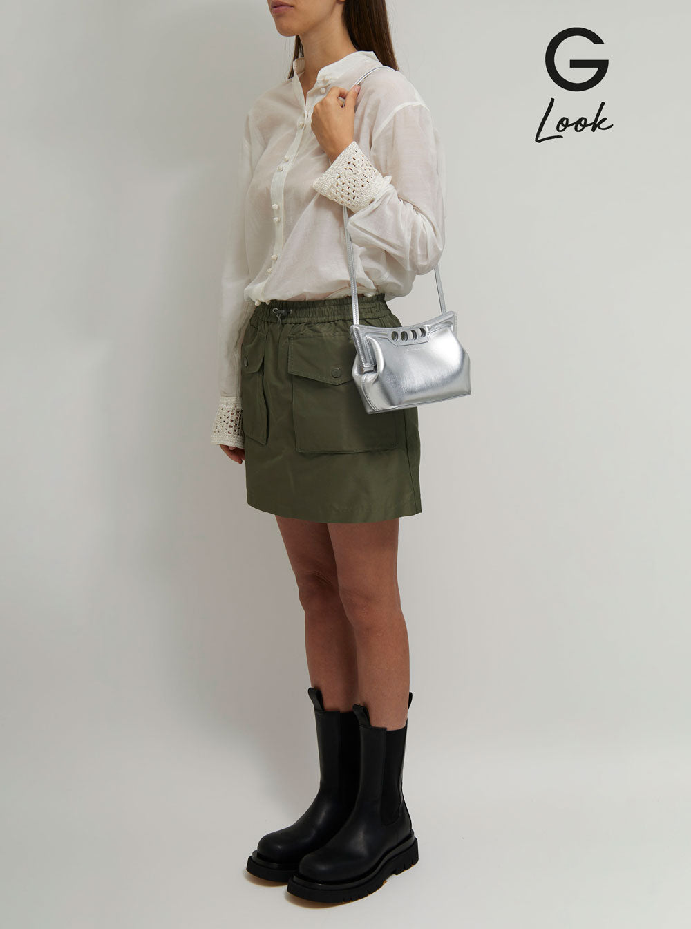 Alexander Mcqueen Women 'Peak Mini' Silver Handbag In Leather Woman