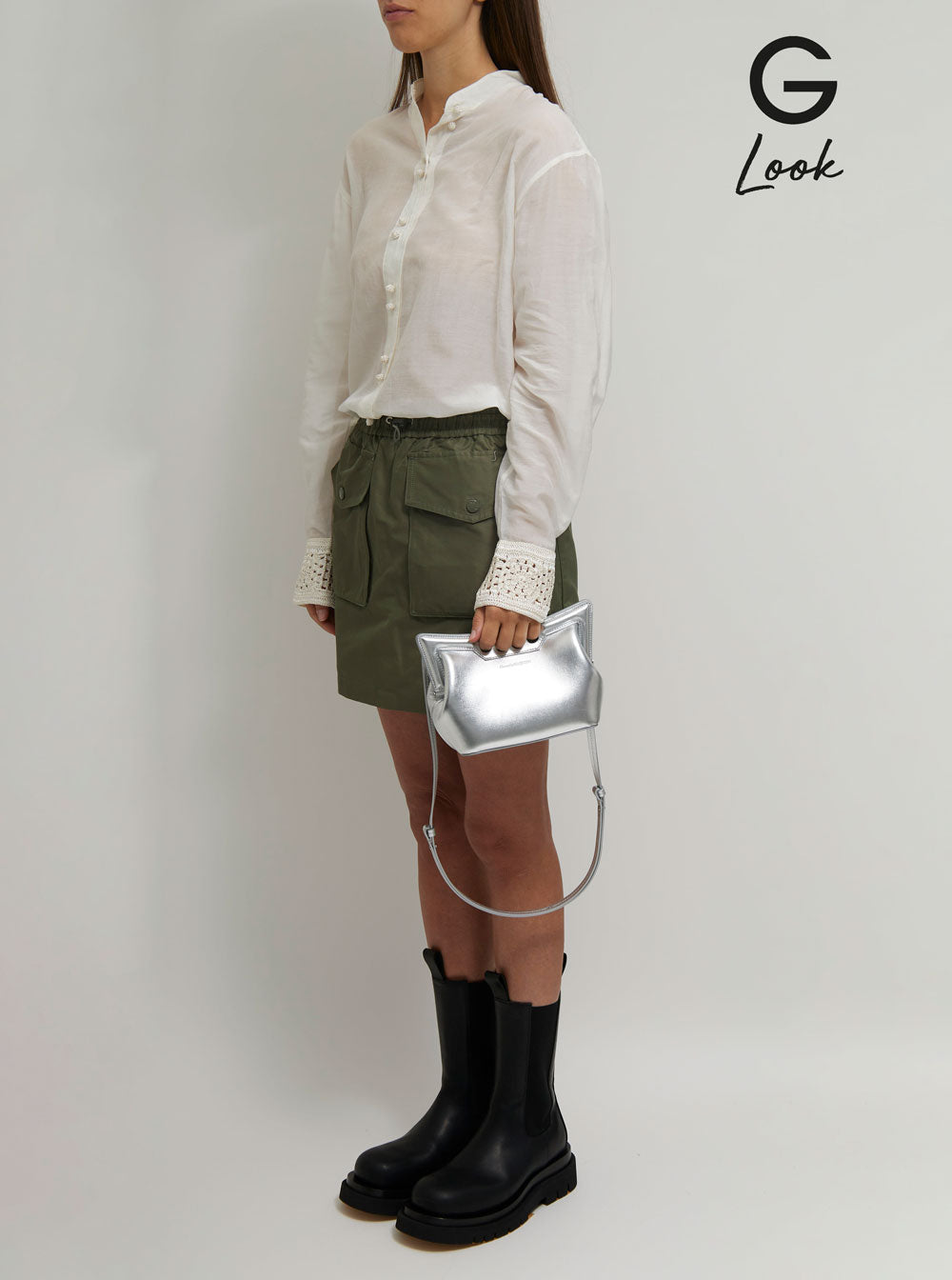 Alexander Mcqueen Women 'Peak Mini' Silver Handbag In Leather Woman