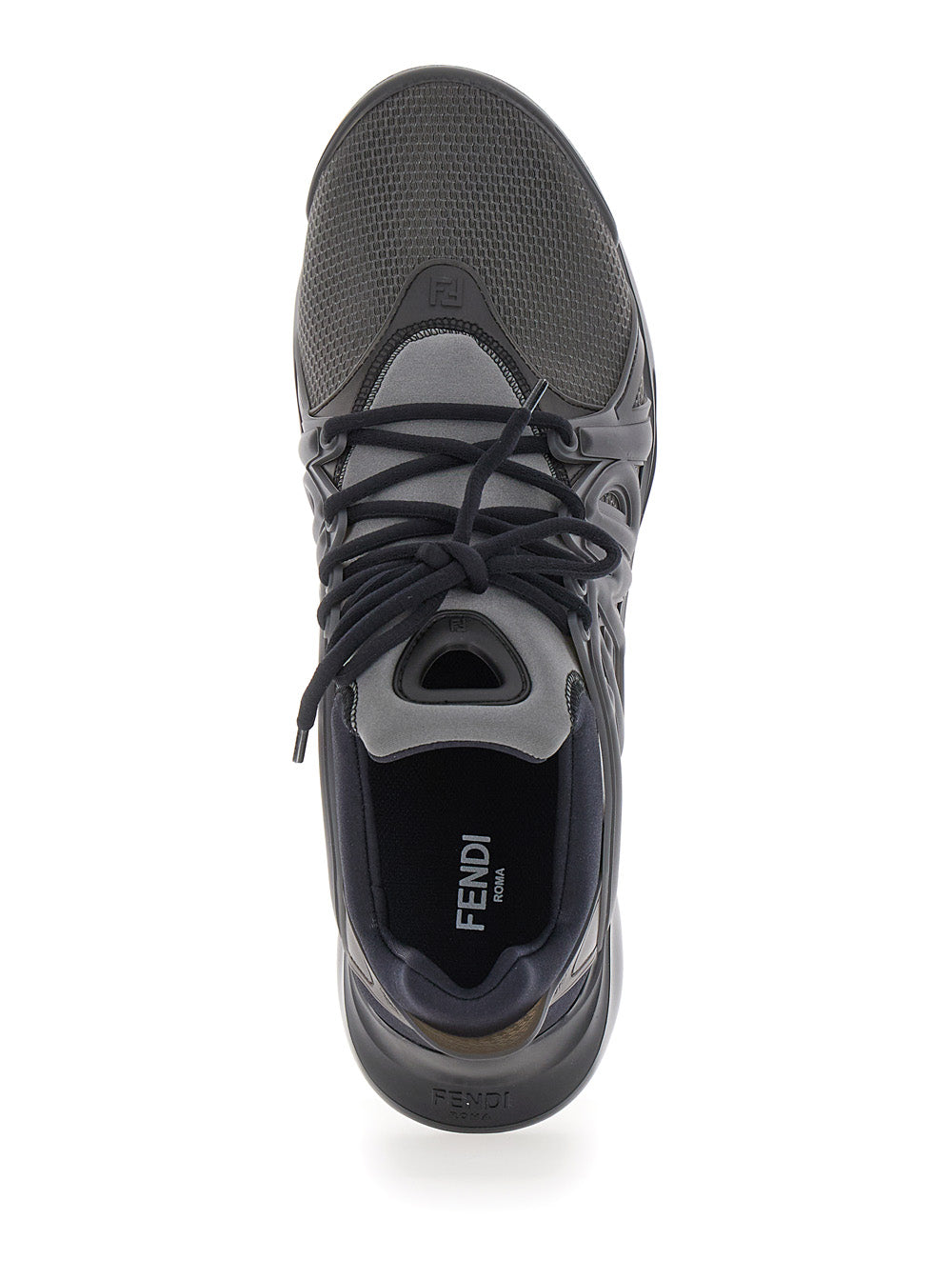 Fendi Men 'Fendi Tag' Black Sneakers With Logo In Techno Mesh Man