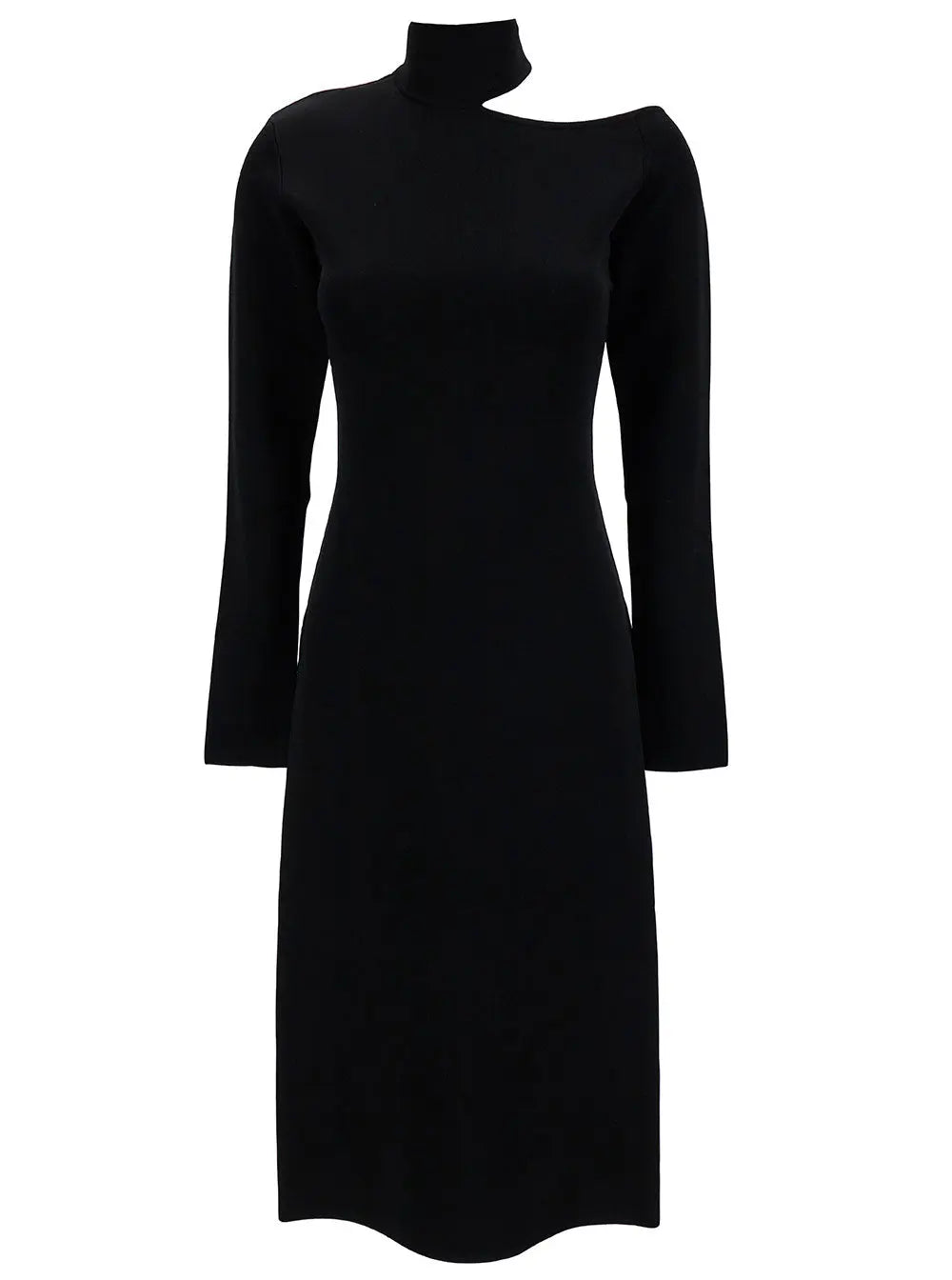 Ferragamo Women Midi Black Dress With Cut-Out And Long Sleeve In Viscose Blend Woman Luosophy