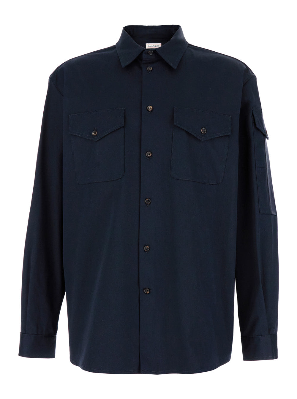 Alexander Mcqueen Men Blue Shirt With Pointed Collar In Cotton Man