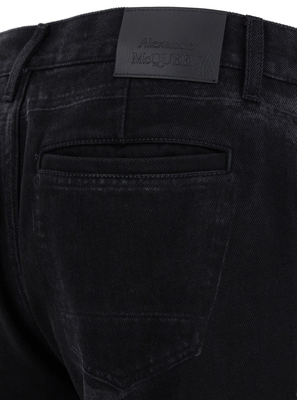 Alexander Mcqueen Men Black Jeans With Logo Patch On The Rear And Worn Out Effect In Denim Man
