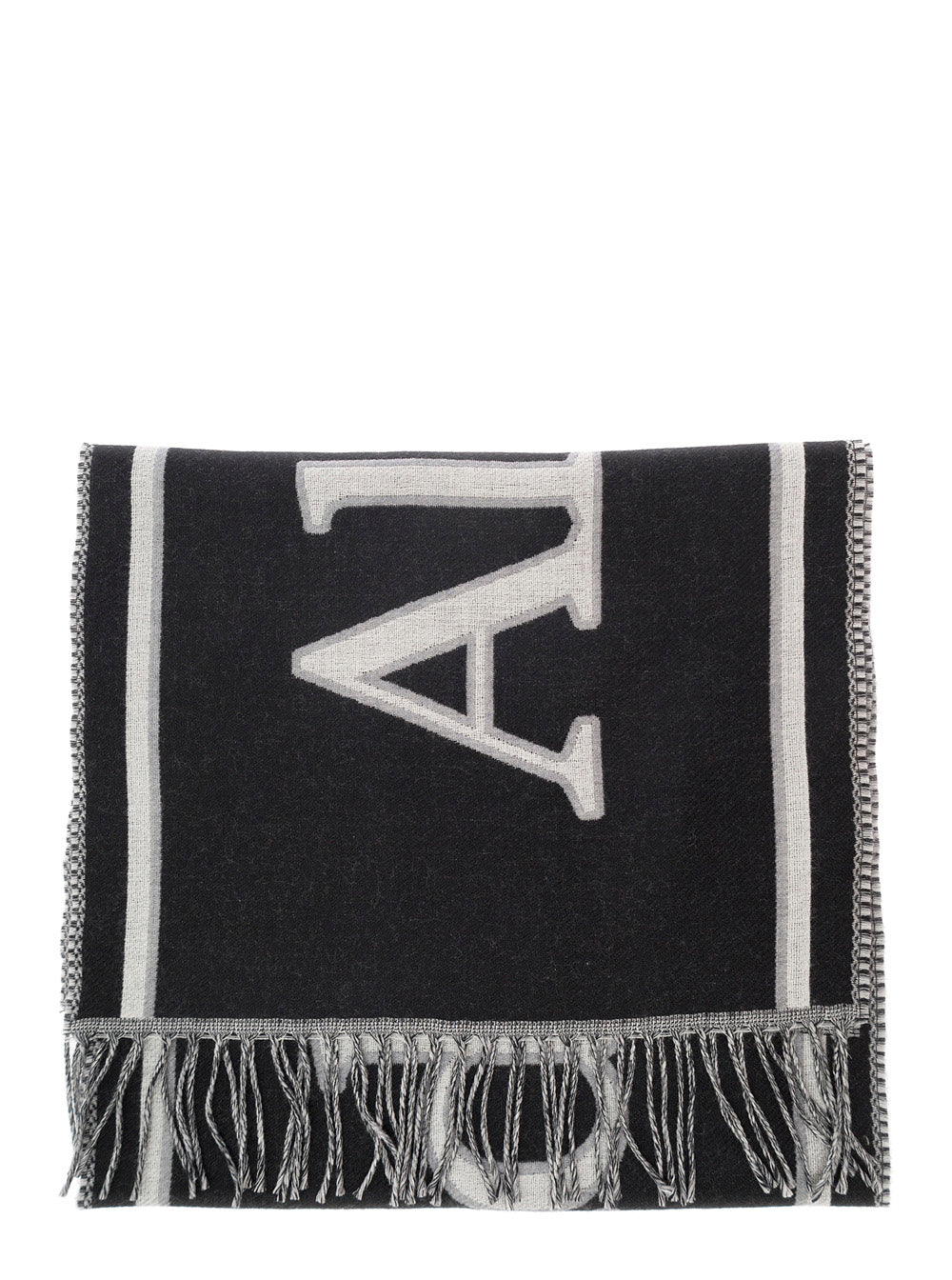 Alexander Mcqueen Men Black And White Scarf With Varsity Logo In Wool Man
