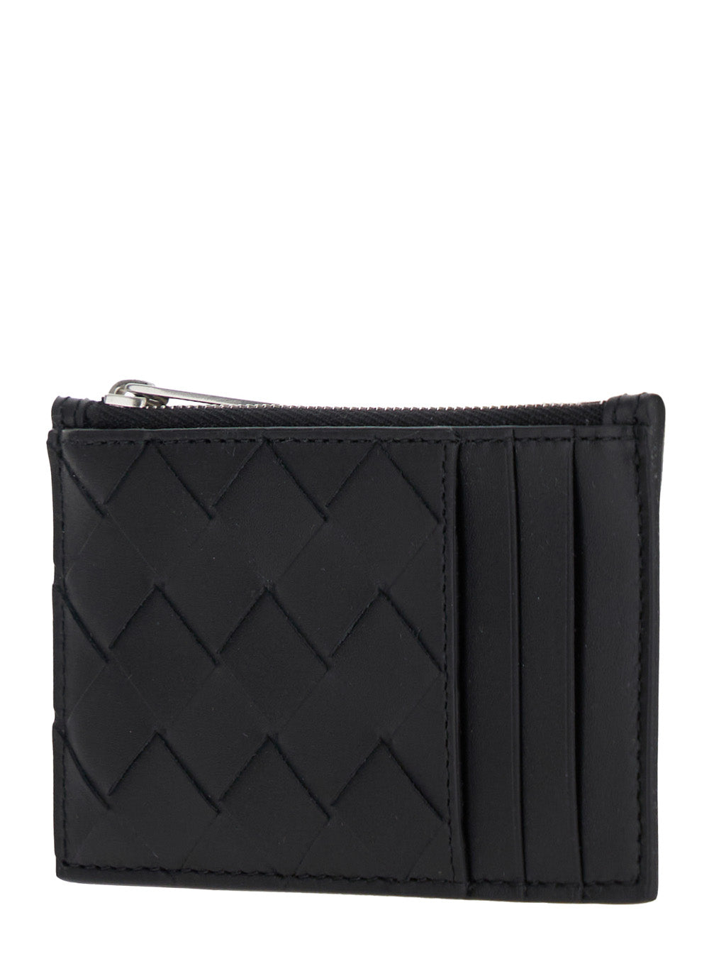 Bottega Veneta Men Black Card-Holder With Intreccio Motif In Leather Man