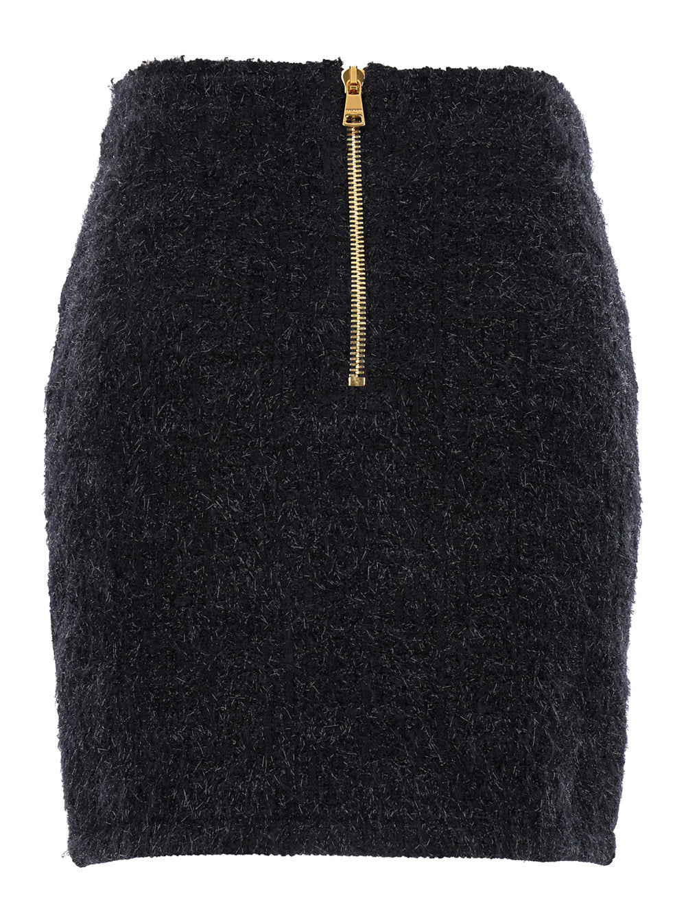 Balmain Women Black Pencil Mini Skirt With Jewel Buttons In Tweed Woman