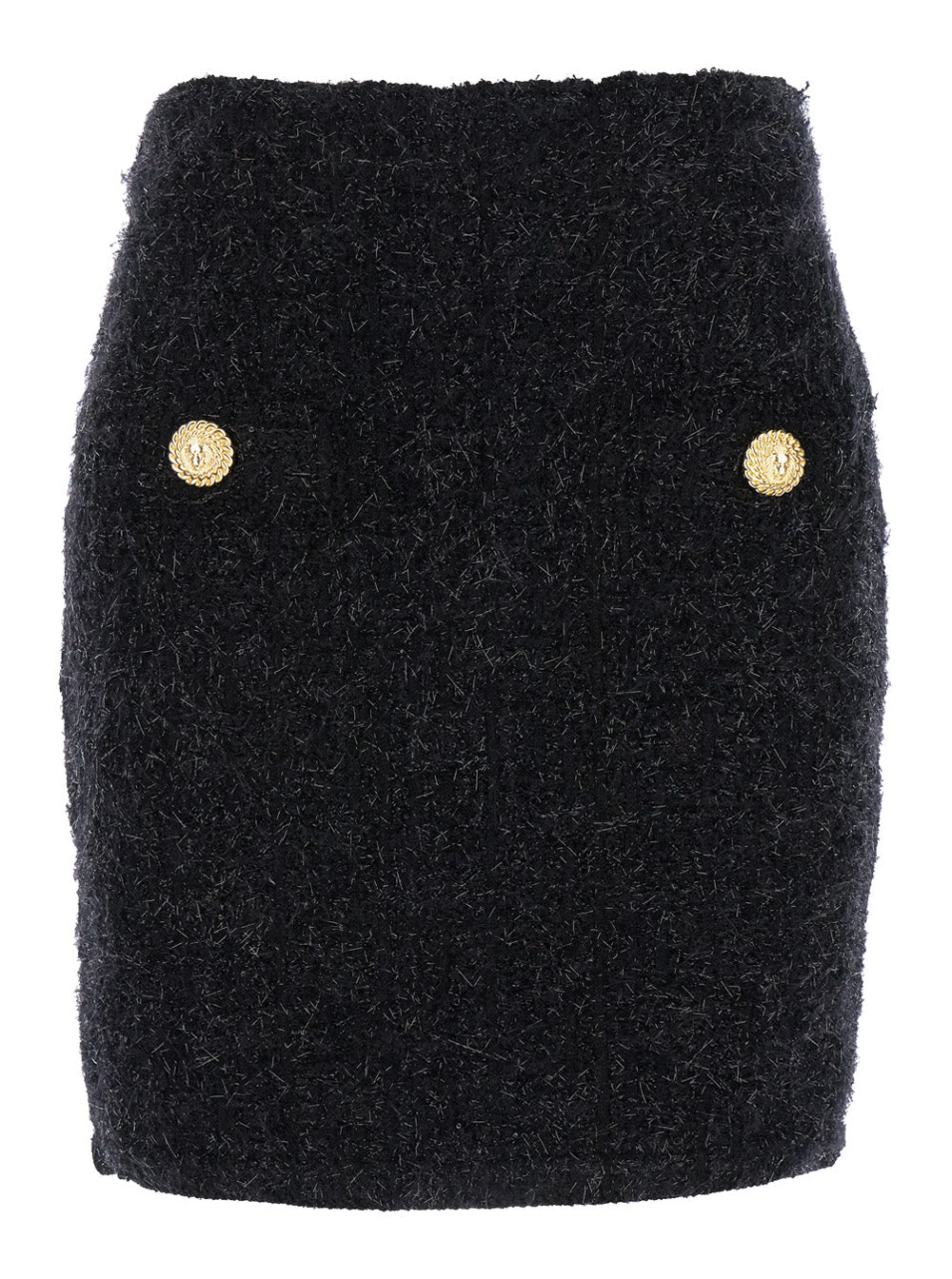 Balmain Women Black Pencil Mini Skirt With Jewel Buttons In Tweed Woman