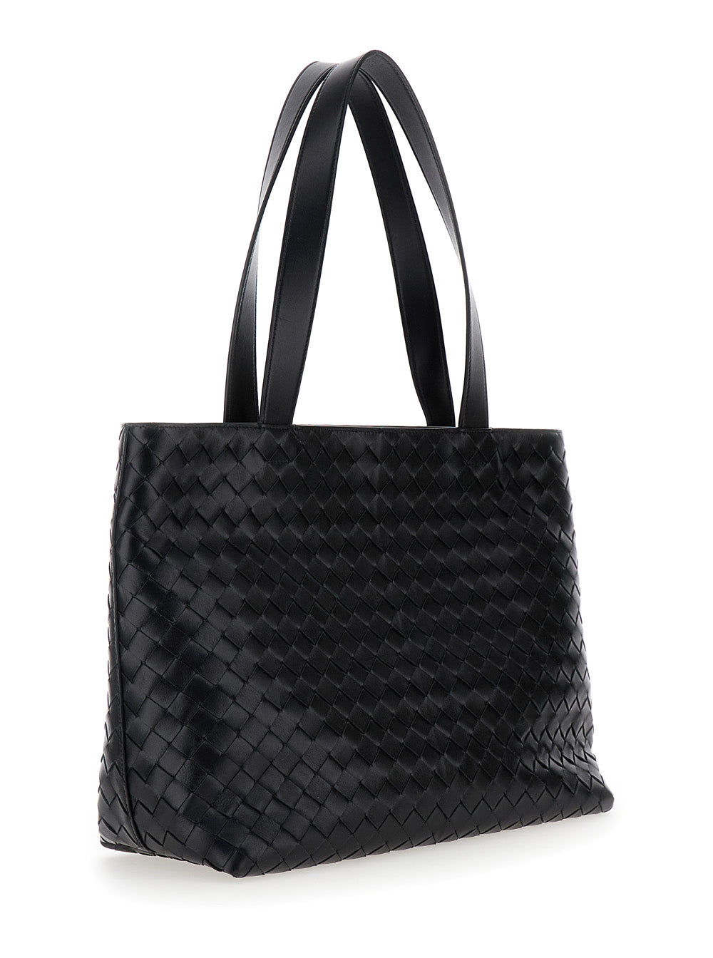 Bottega Veneta Men 'Small Intrecciato' Black Tote Bag With Zip Closure In Leather Man