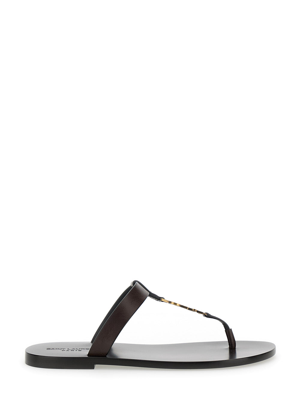 Saint Laurent Men 'Cassandre' Brown Flat Sandals With A T-Strap In Leather Woman