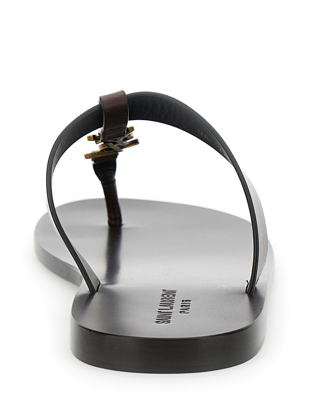 Saint Laurent Men 'Cassandre' Brown Flat Sandals With A T-Strap In Leather Woman