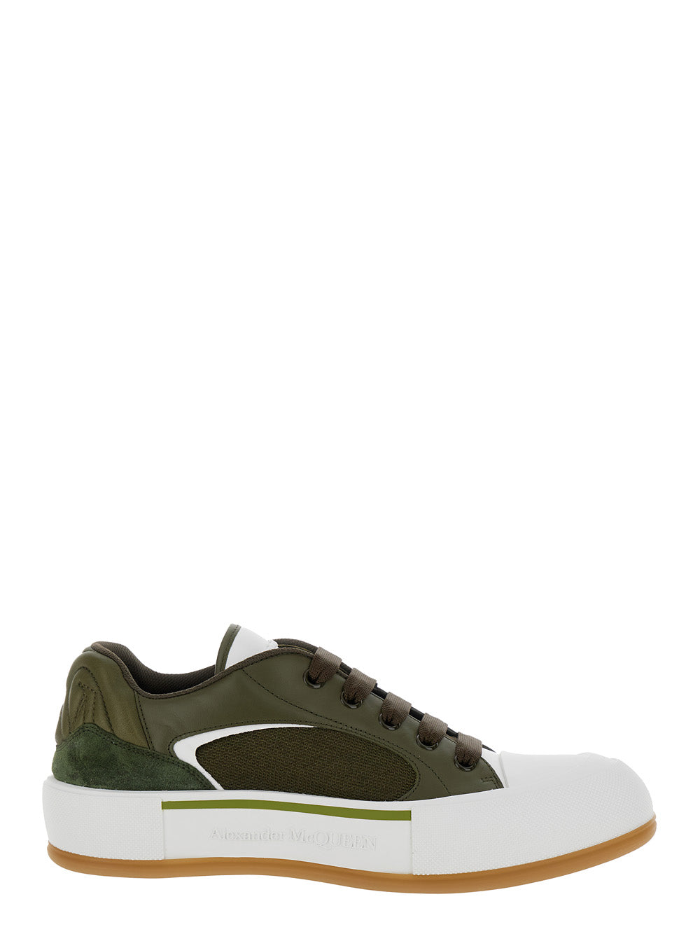 Alexander Mcqueen Men 'Cruis' Green Low Top Sneakers With Logo Detail In Leather And Fabric Man