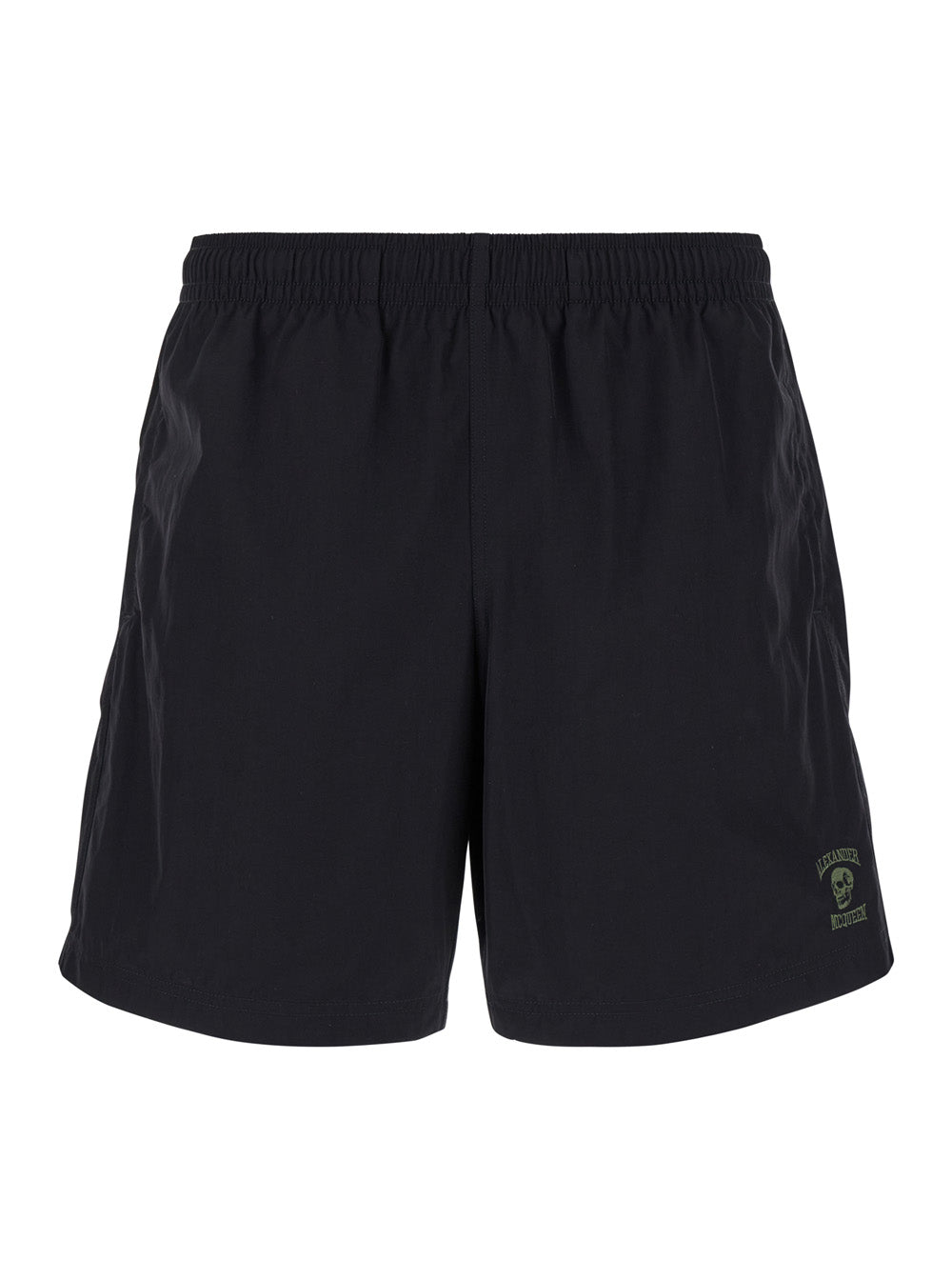 Alexander Mcqueen Men 'Varsity Skull' Black Swimming Shorts With Logo Detail In Nylon Man