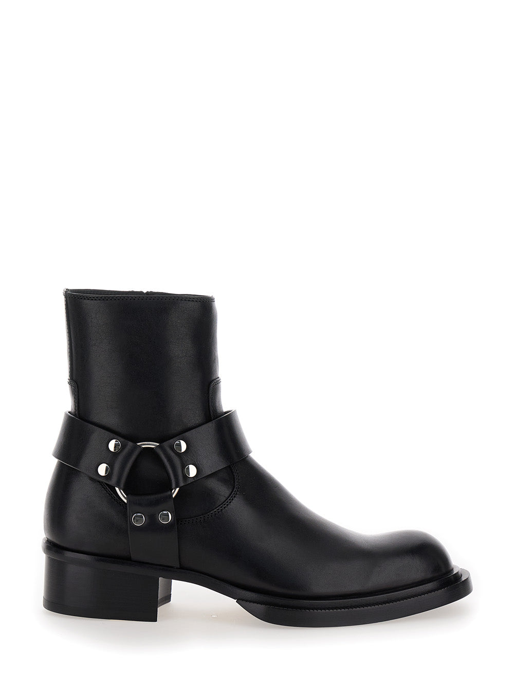 Alexander Mcqueen Men Black Ankle Boots With Harness Detail In Leather Man