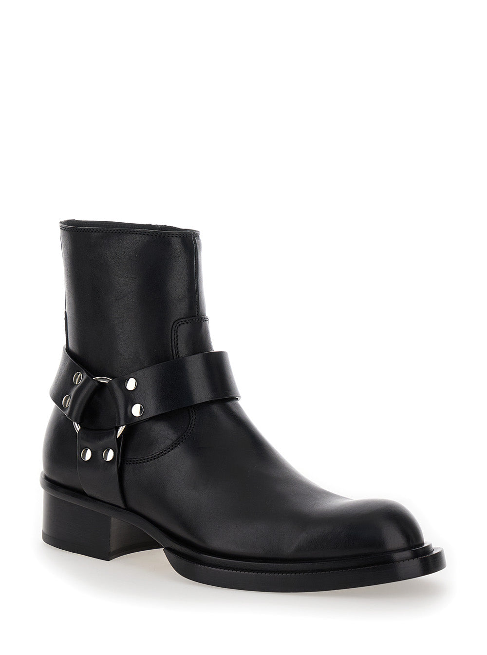 Alexander Mcqueen Men Black Ankle Boots With Harness Detail In Leather Man
