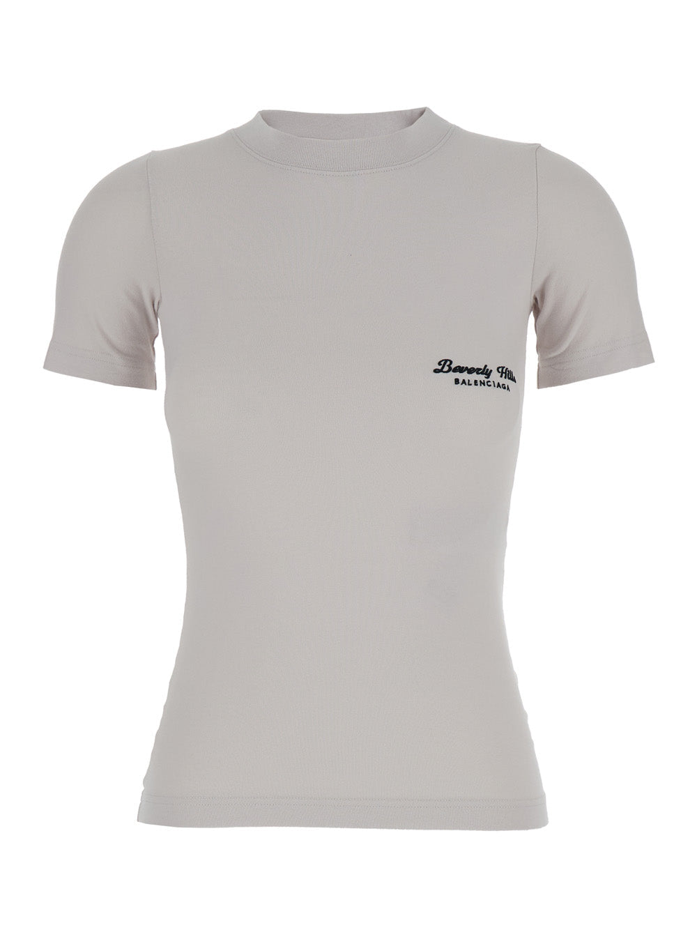 Balenciaga Women Off White T-Shirt With Beverly Hills Embroidery In Peeling Stretch Jersey Woman