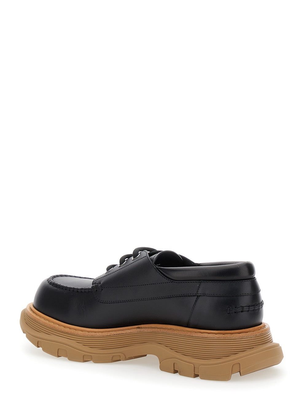 Alexander Mcqueen Men Black Derby Shoes With Engraved Logo And Platform In Leather Man