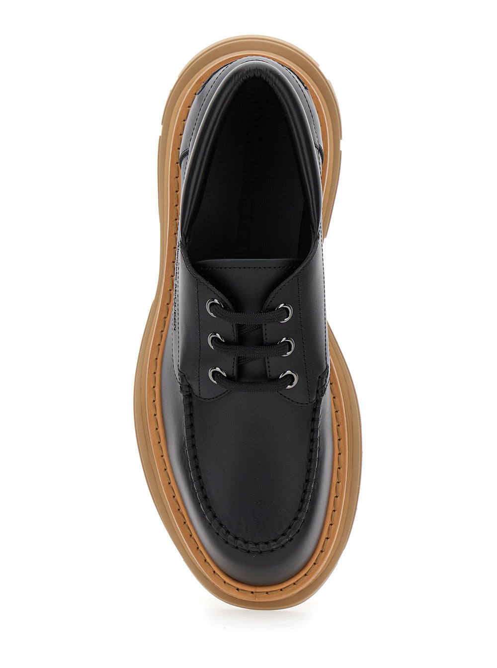 Alexander Mcqueen Men Black Derby Shoes With Engraved Logo And Platform In Leather Man