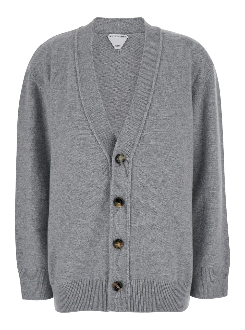 Bottega Veneta Women Grey Cardigan With Intrecciato Patch In Cashmere Woman
