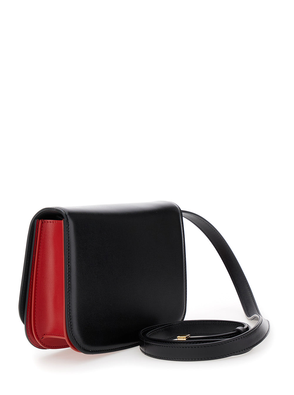 Bolsa transversal assimétrica Ferragamo feminina 'Fiamma S' preta com detalhe de logotipo em couro.