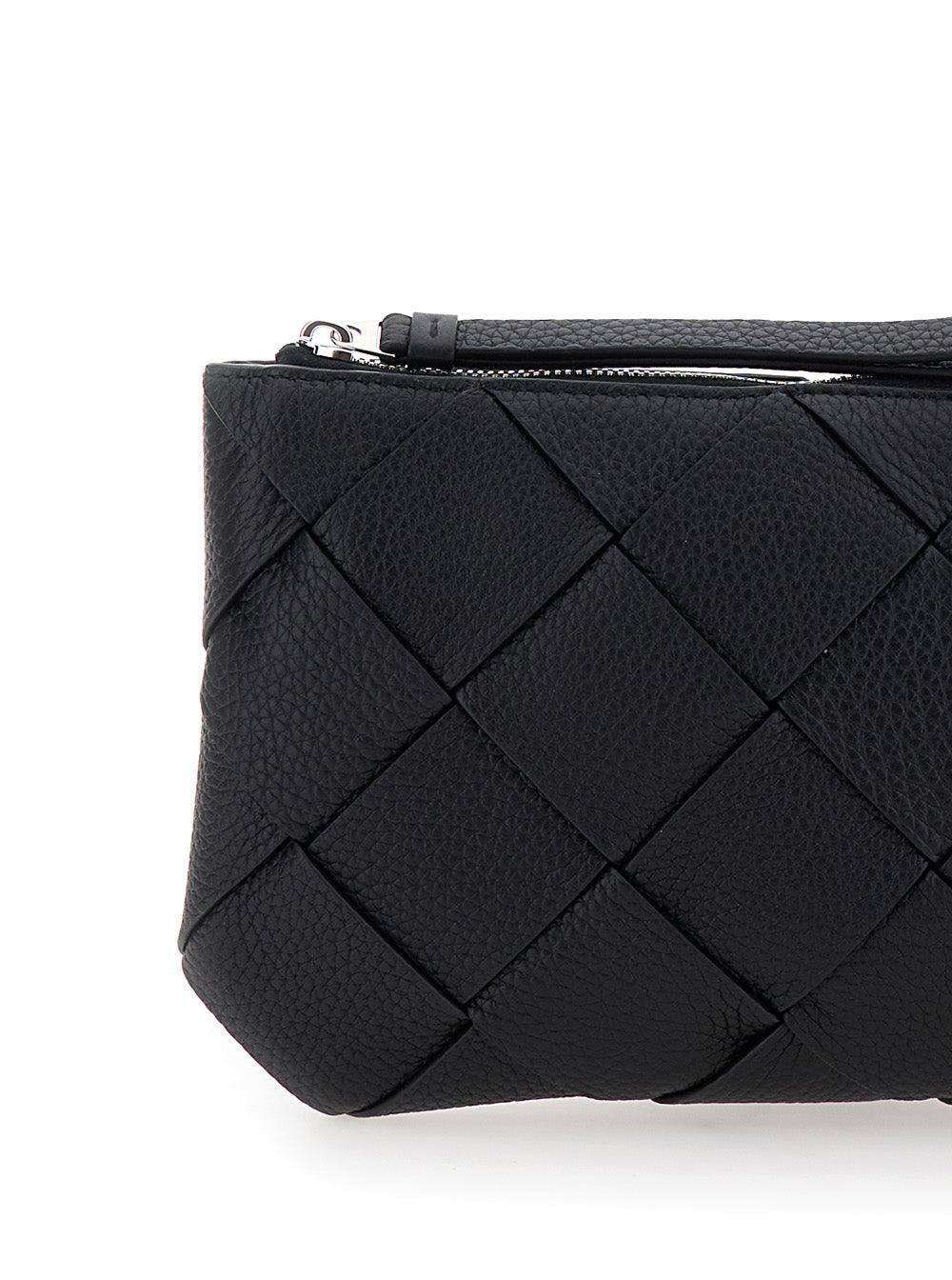 Bottega Veneta Men Black Medium Clutch With Intreccio Motif In Grained Leather Man