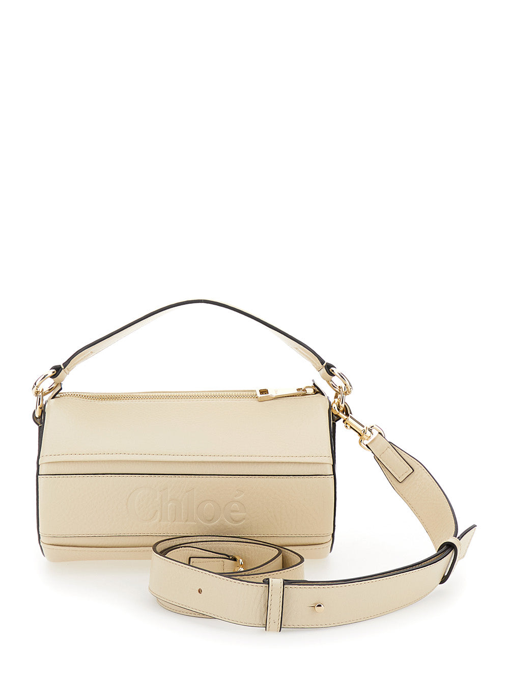 Chloé Women 'Woody' Cream White Tube Shoulder Bag With Engraved Logo In Leather Woman