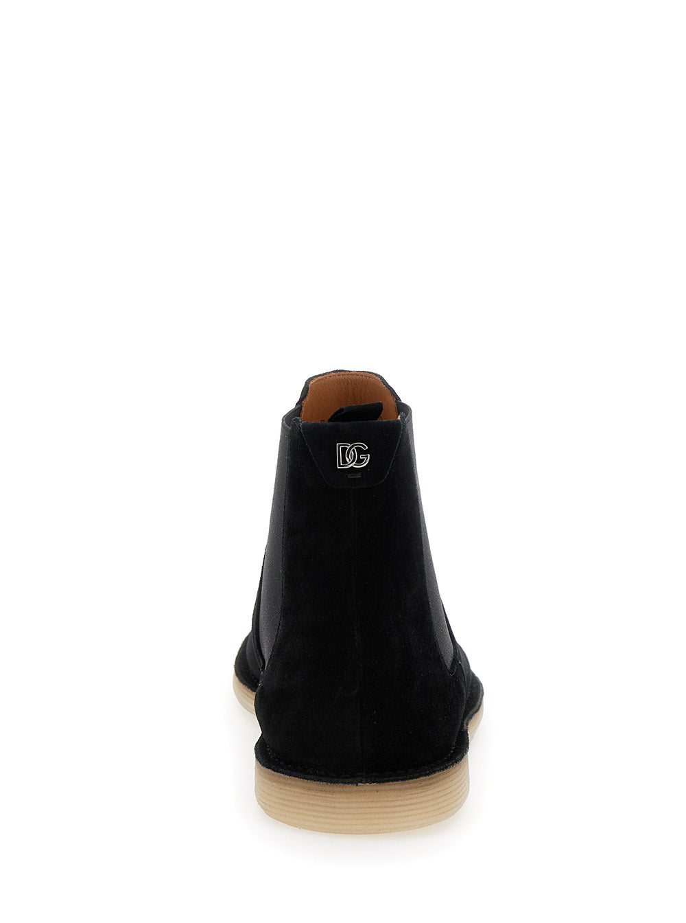 Dolce & Gabbana Men Black Pull-On Ankle Boots With Dg Logo In Suede Man