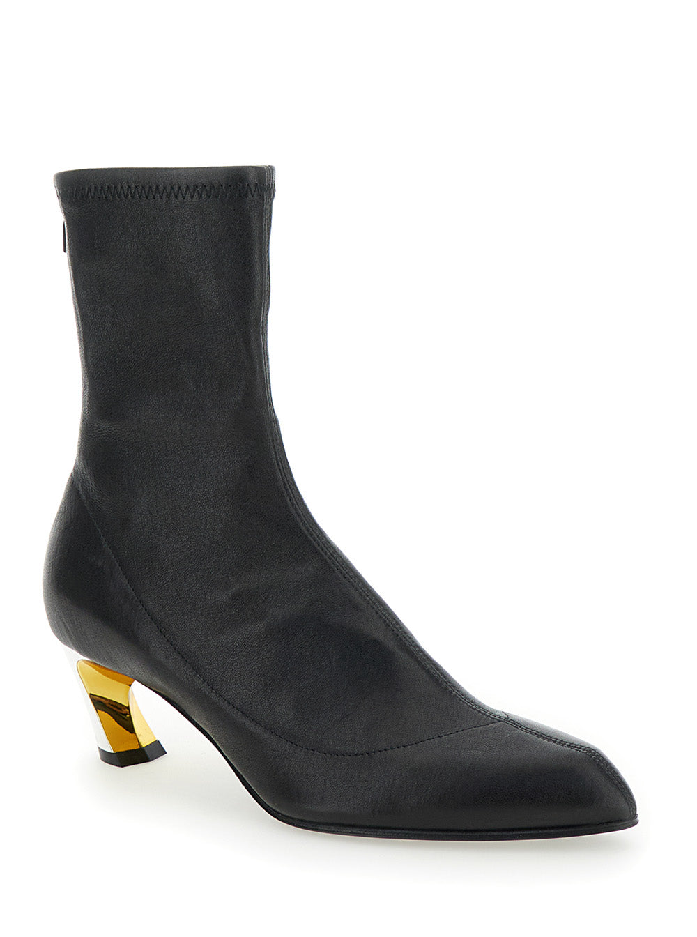 Alexander Mcqueen Women 'Armadillo' Black Ankle Boots With Golden Heel In Smooth Leather Woman