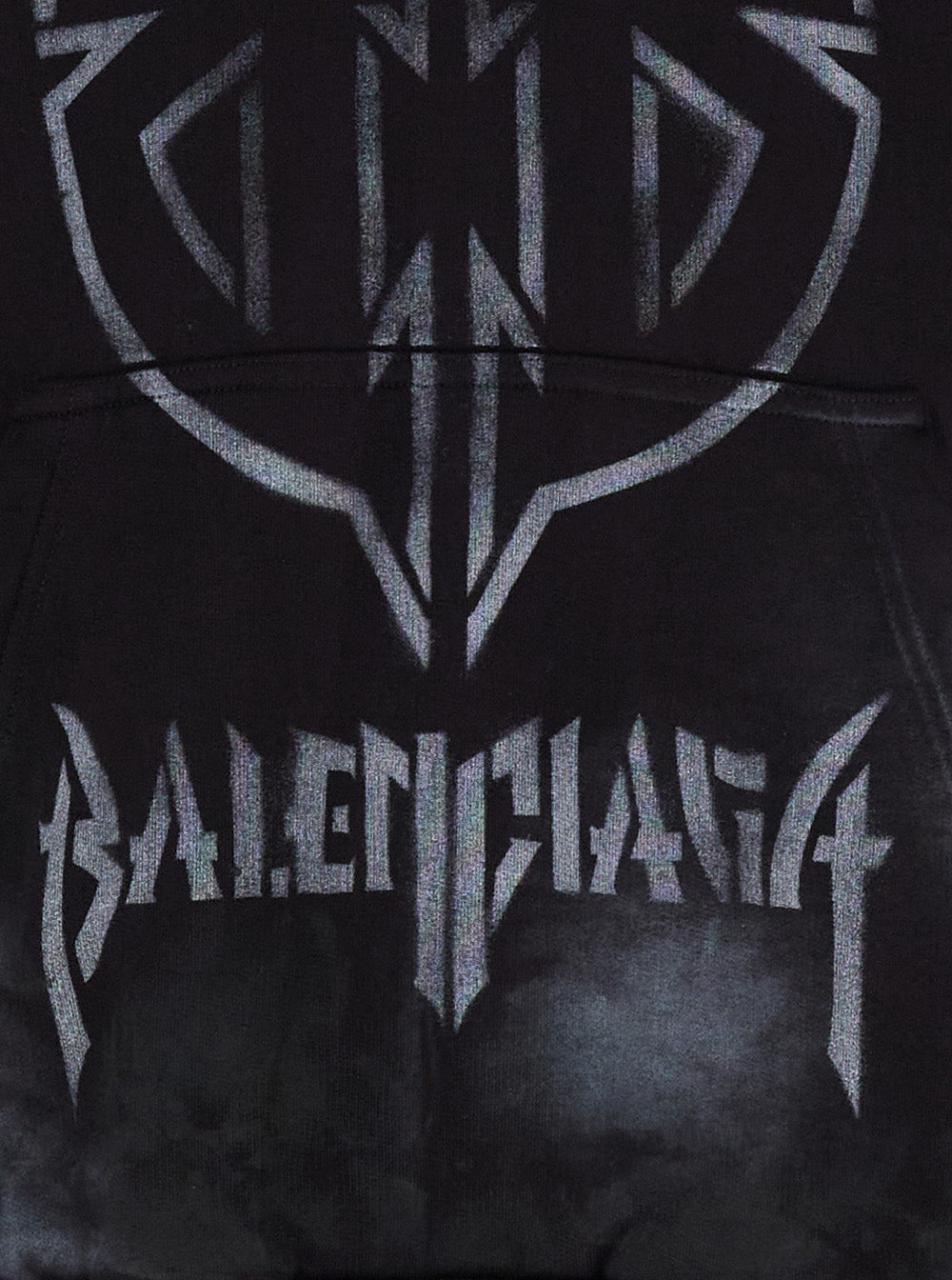 Balenciaga Men Black Hoodie With Metal Bb Stencil Motif In Dirty Effect Cotton Man