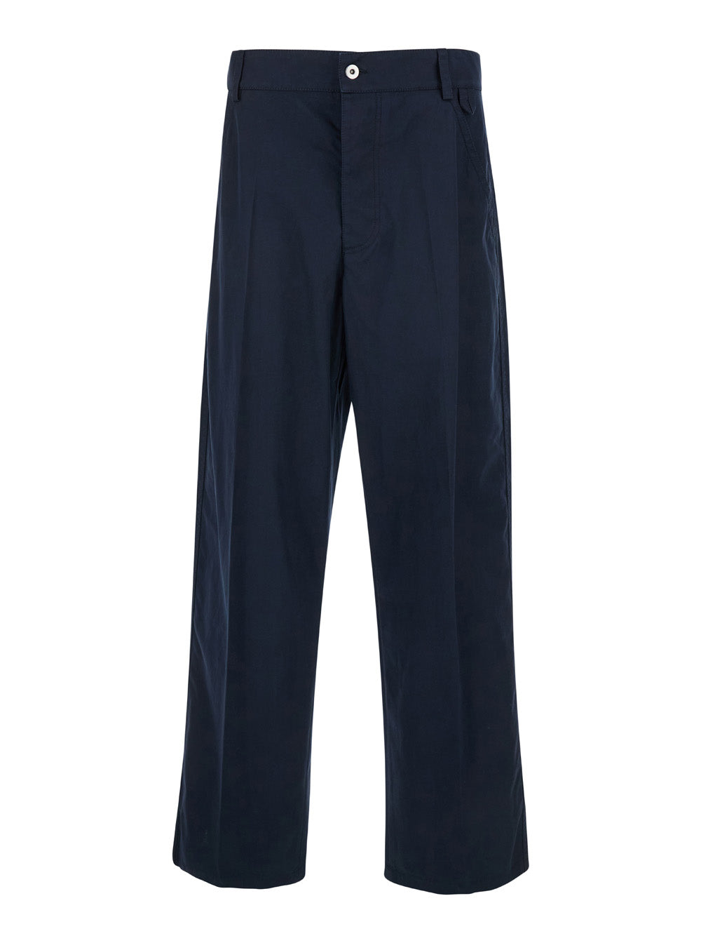 Bottega Veneta Men Blue Straight Leg Pants With Logo Patch In Cotton Man