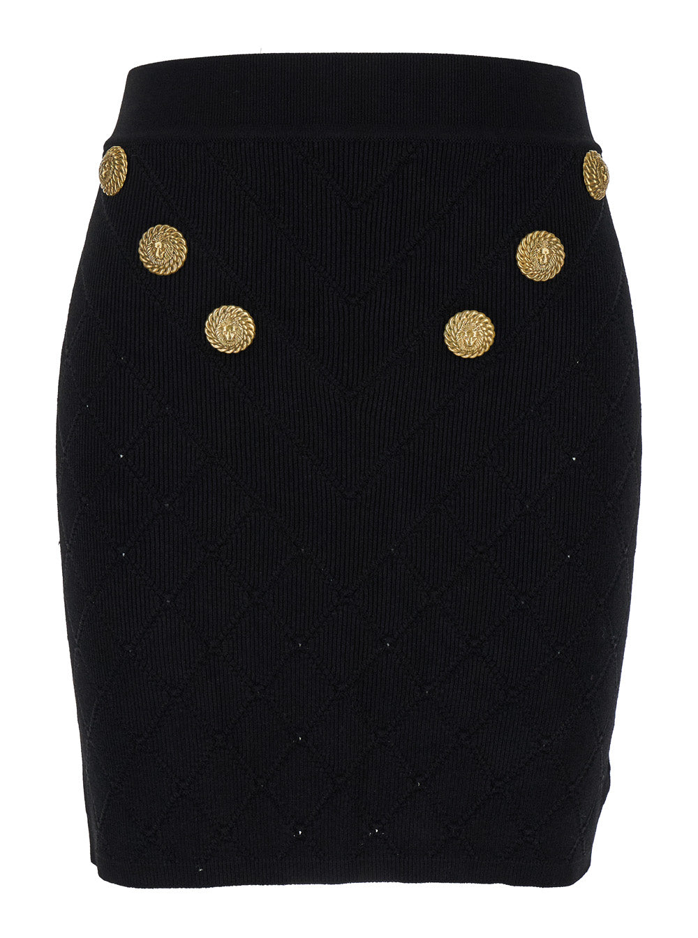 Balmain Women Black Short Skirt With Jewel Buttons In Viscose Blend Woman