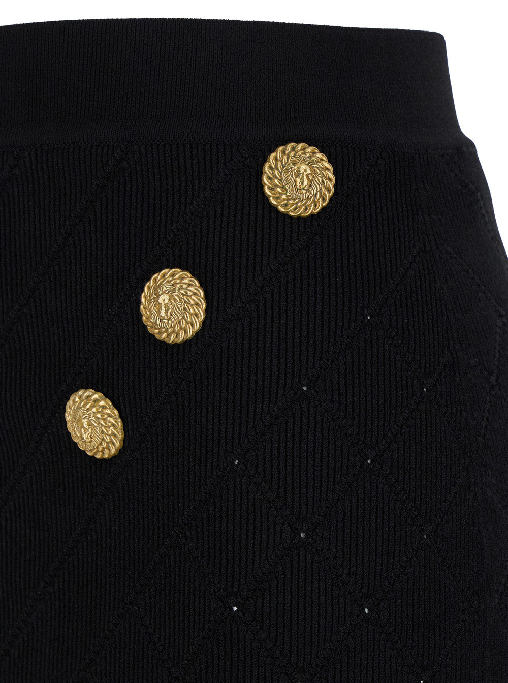Balmain Women Black Short Skirt With Jewel Buttons In Viscose Blend Woman