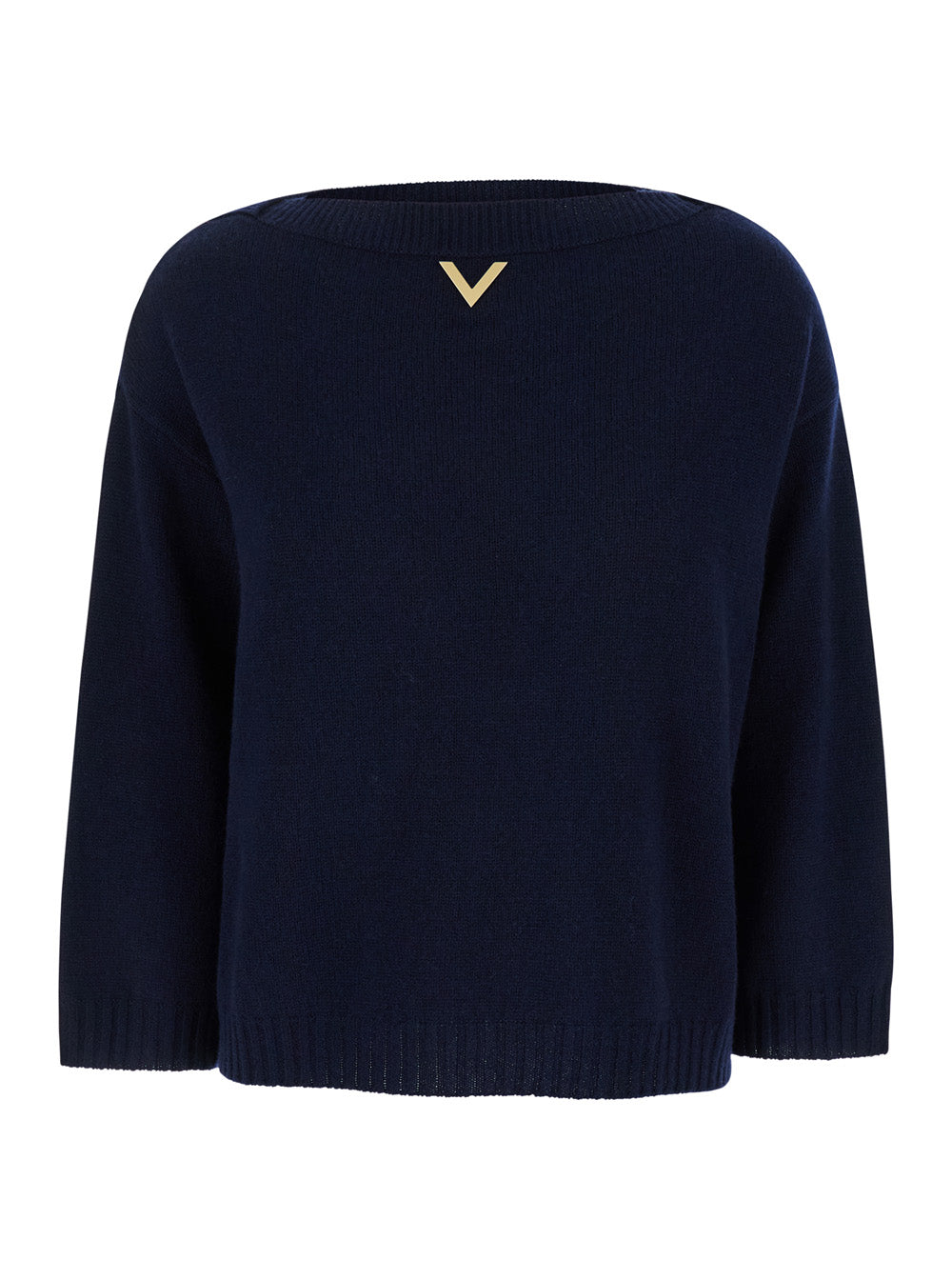 Valentino Women Blue Sweater With Vlogo Detail In Cashmere Woman