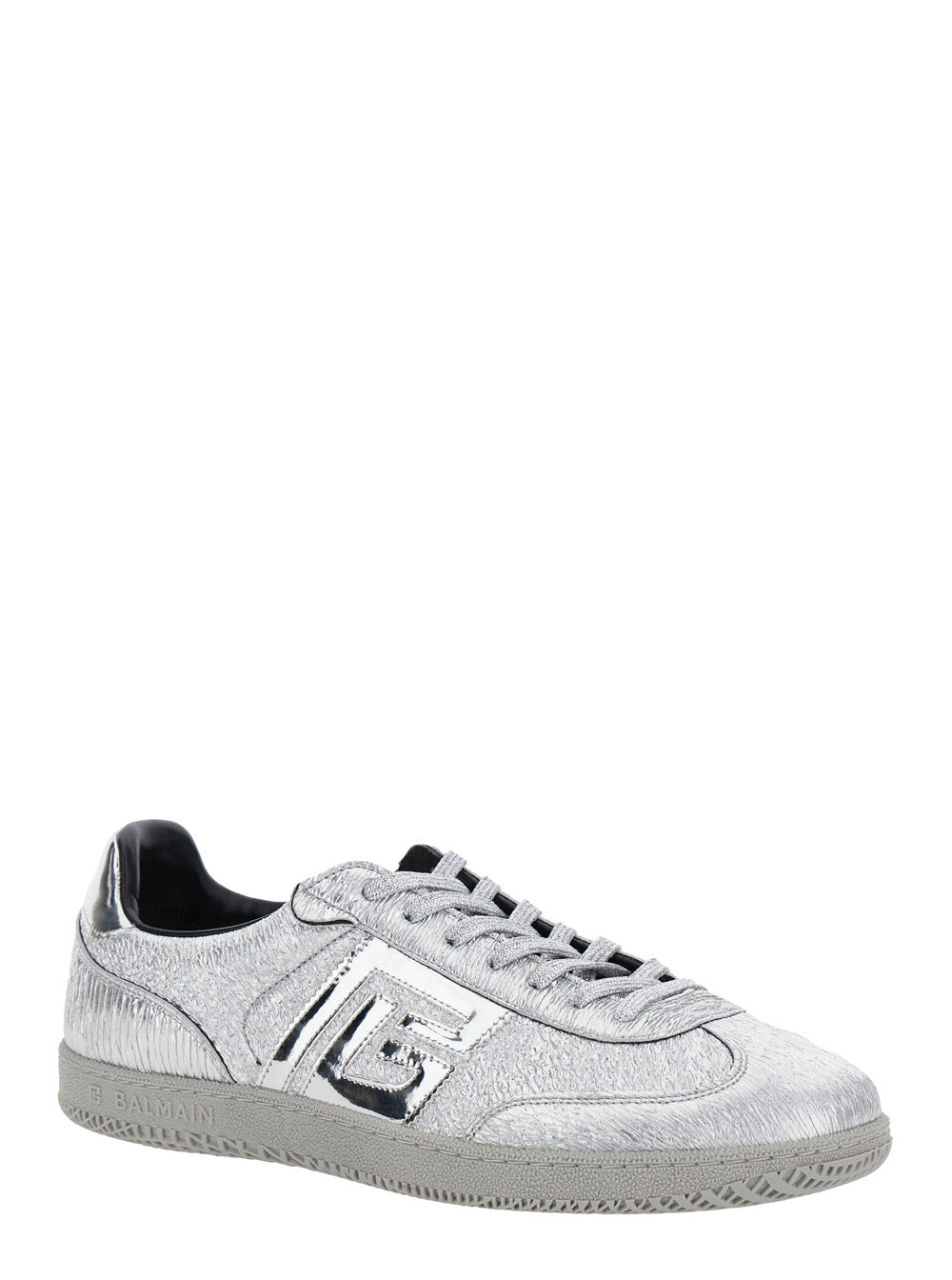 Balmain Men 'Swan' Silver Colored Low Top Sneakers With Logo Detail In Metallic Leather And Tech Fabric Man