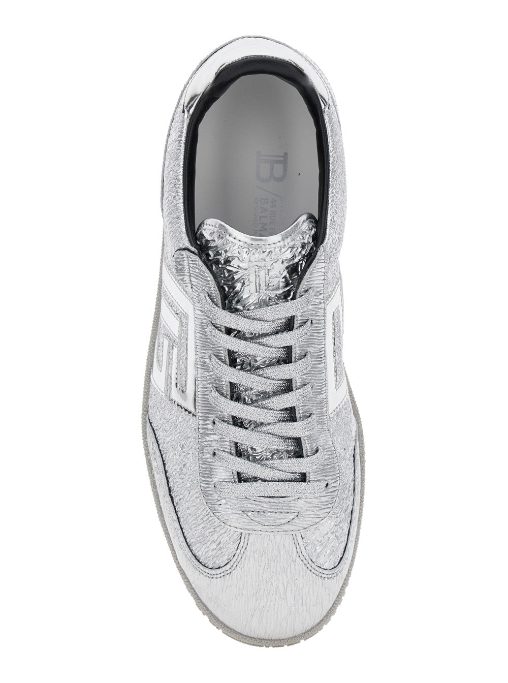 Balmain Men 'Swan' Silver Colored Low Top Sneakers With Logo Detail In Metallic Leather And Tech Fabric Man