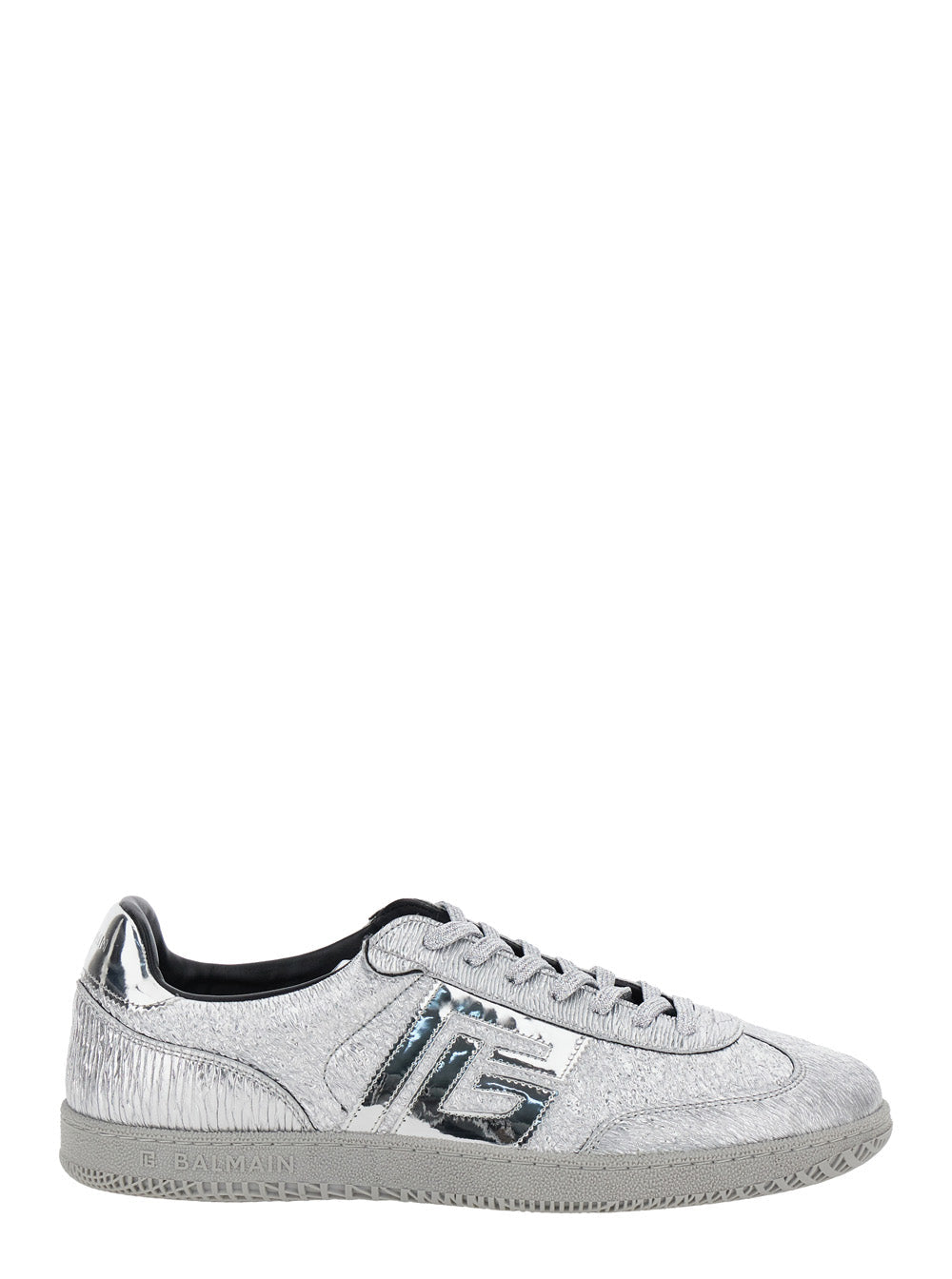Balmain Men 'Swan' Silver Colored Low Top Sneakers With Logo Detail In Metallic Leather And Tech Fabric Man