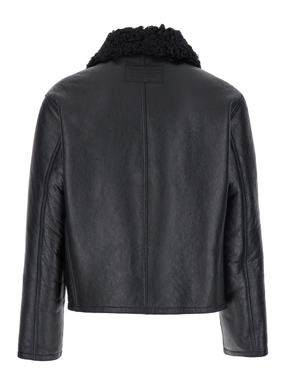 Acne Studios Men Black Bomber Jacket With Fur Detail On The Collar In Leather Man