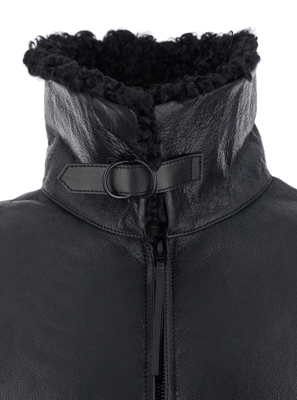 Acne Studios Men Black Bomber Jacket With Fur Detail On The Collar In Leather Man