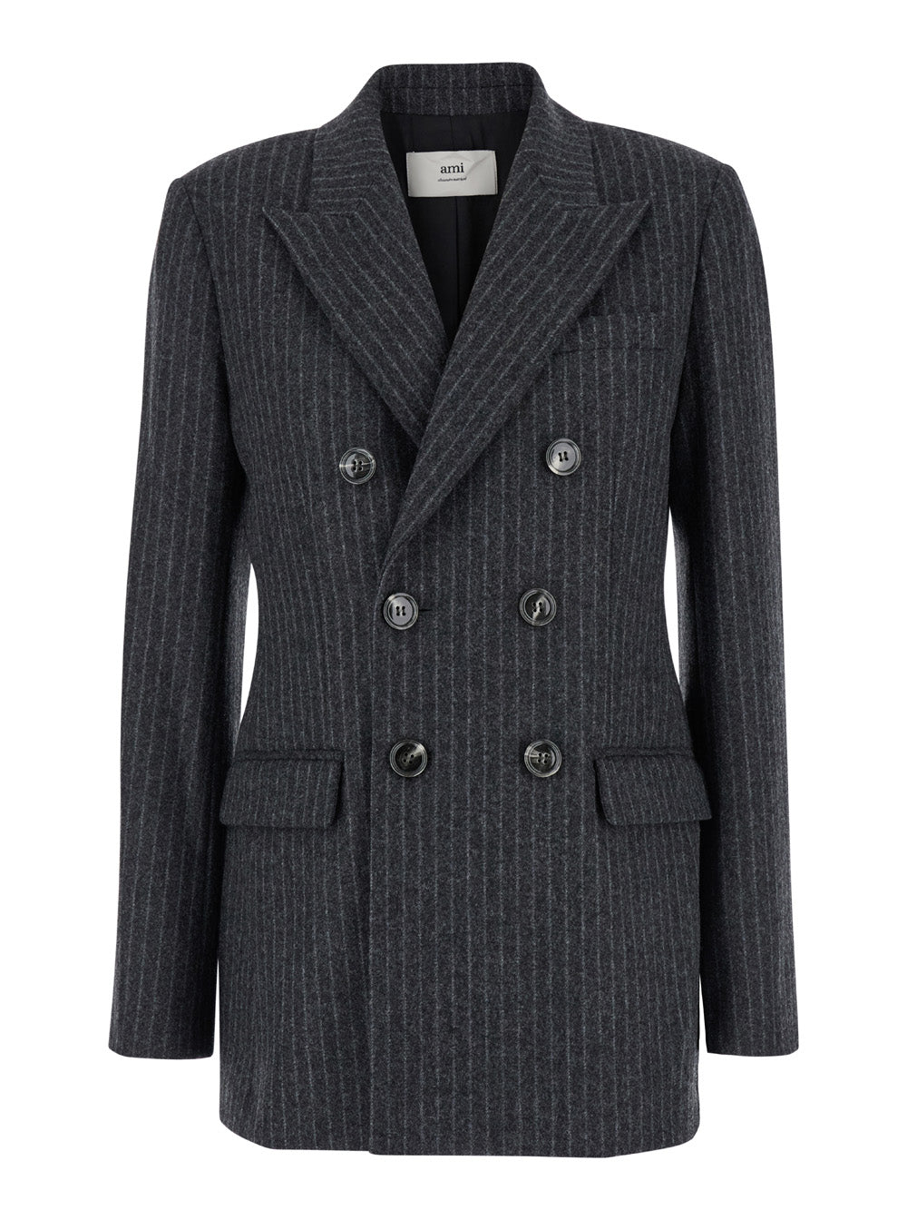 Ami Paris Women Grey Striped Double-Breasted Jacket In Wool Woman