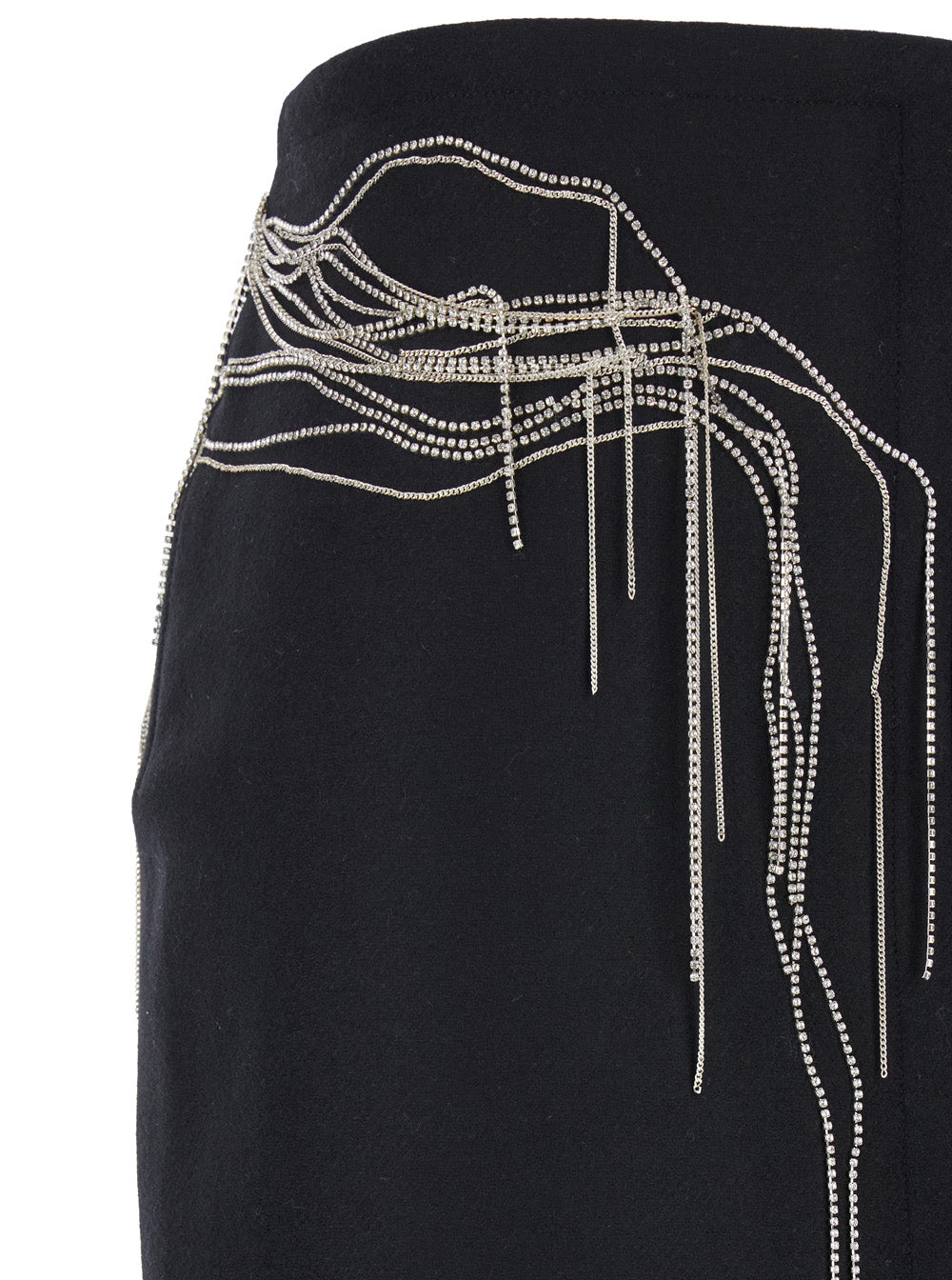 Dries Van Noten Women 'Shelda' Black Midi Skirt With Maxi Beaded Embellishments In Wool Blend Woman