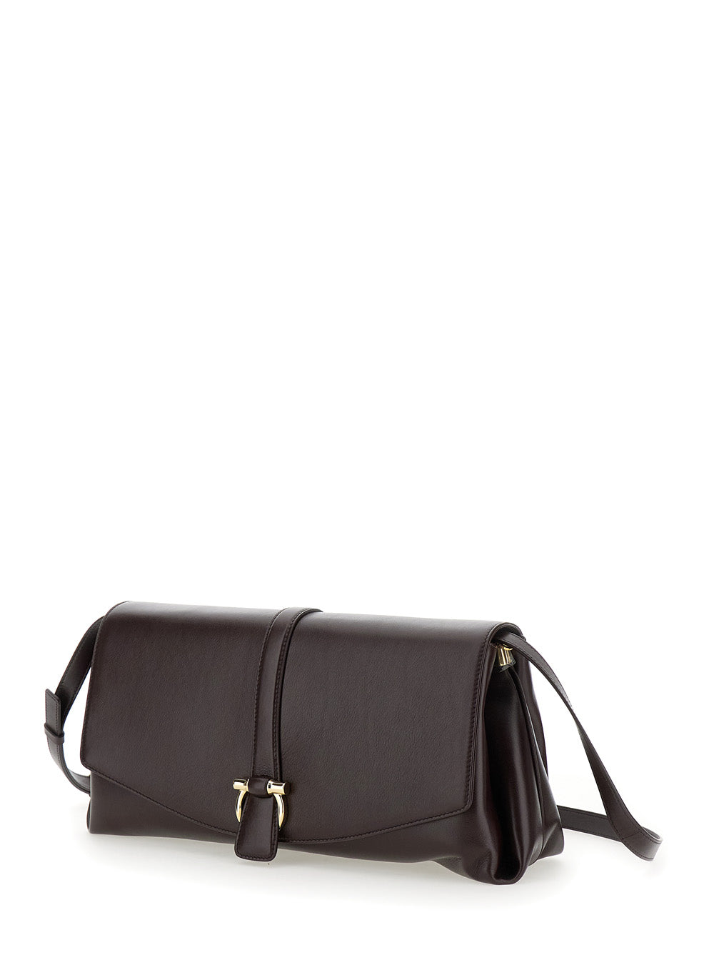 Bolsa transversal feminina Ferragamo Bordeaux em couro com detalhe de fivela Gancini.