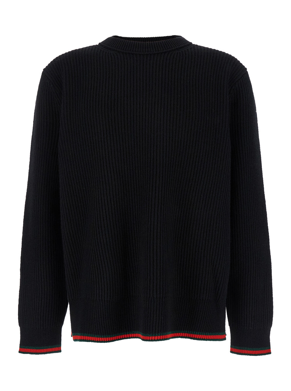 Gucci Men Black Crewneck Sweater With Web Detail In Ribbed Wool Blend Man