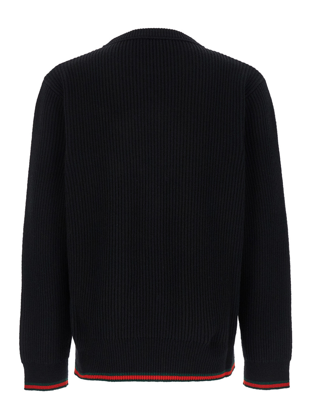 Gucci Men Black Crewneck Sweater With Web Detail In Ribbed Wool Blend Man